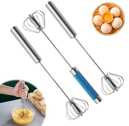 3 Stück Halbautomatischer Schneebesen, 10 Zoll Schneebesen Edelstahl, Einfacher schneebesen Klein, Arbeitssparend Quirl Küche, Milchaufschäumer, Drehbarer Push Mixer zum Mischen Schlagen und Rühren