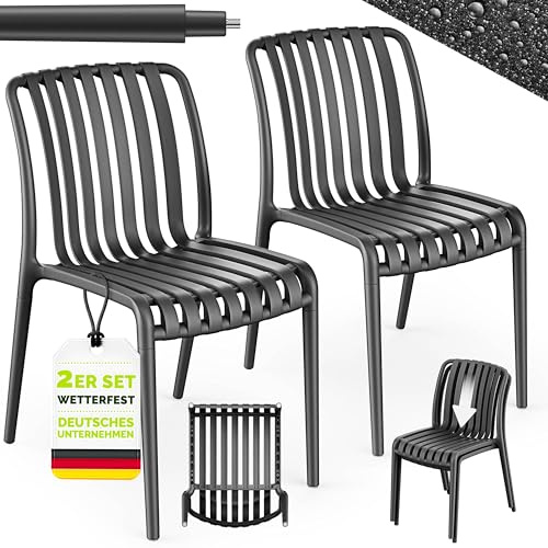 tillvex® Gartenstühle 2er Set Stapelbar Wetterfest & UV-beständig bis 120kg | Outdoor Stühle Kunststoff | Gartenstühle Balkonstuhl Outdoor | Stapelbarer Terrassenstuhl Gartenmöbel Balkon Garten Terrasse