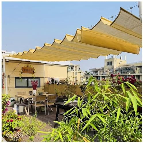 Giardino Vela Parasole A Onda Retrattile Scorrevole,Copertura Pergola A Baldacchino, Tenda Ombra, Ombra a Onda Vela a Forma di U for esterni, terrazza, balcone, pergola(W1.3*L3m/W4.26*L9.84ft)