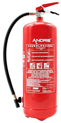12kg ABC Pulver Feuerlöscher mit Manometer, 15LE, ideal für Gewerbe, inkl. Wandhalterung, ANDRIS® Prüfnachweis & ISO-Symbolschild