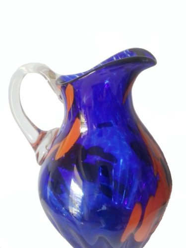 Oberstdorfer Glashütte Moderne Vase blau orange Blumenkrug antiker Stil Amphore Glaskrug mundgeblasen Wasserkrug Tischkrug Höhe ca. 26 cm