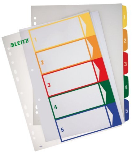 3er Vorteilspack Leitz Register PC-beschriftbares/1291-00-00 A4, farbig/transparent 1-5