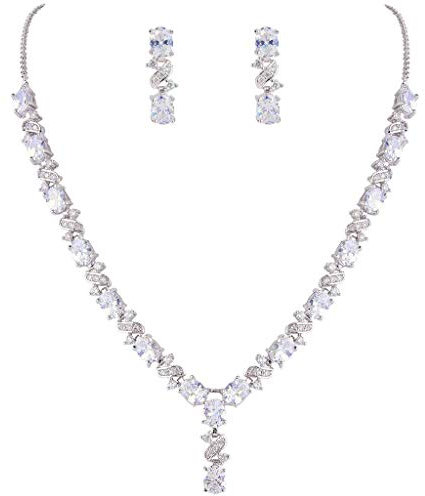 Clearine Damen Elegant Delicate Cubic Zirconia Unendlichkeit Y-Form Halskette Dangle Ohrringe Set Klar