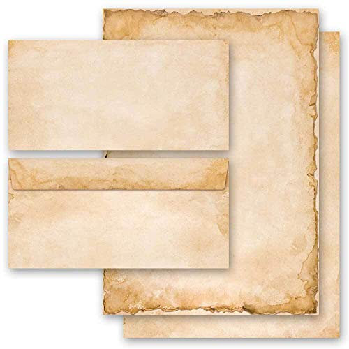 Briefpapier Set, 20 tlg. Antik & History, VINTAGE 10 Blatt Briefpapier + 10 passende Briefumschläge DIN LANG ohne Fenster | Paper-Media