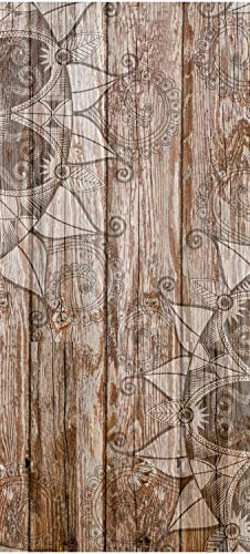 wandmotiv24 Türtapete Holzwand mit Mandalas 70 x 200cm (B x H) - Dekorfolie selbstklebend Sticker für Türen, Türfolie, Aufkleber, M0722