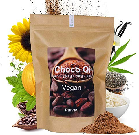 Choco Qi® Vegan - 600g - Pflanzliches Eiweiß - Low Carb - BCAA 2:1:1 - Proteinpulver - Proteine - Schokolade - Sonnenblumenprotein - Hanfprotein - Kürbisprotein - Reisprotein - Chiaprotein