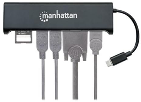 Manhattan 152631 USB 3.1 Typ C auf HDMI/VGA 4-in-1 Docking-Konverter (2-Port USB 3.0-Hub und SD-Kartenleser) Aluminium schwarz
