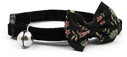 Ancol Vintage Bow Safety Cat Collar in Black - Luxury Velvet Collar with Removable Bow and Break Away Buckle - Includes Warning Bell