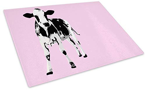 Pink Abstract Black Cow Glass Chopping Board Kitchen Worktop Saver Protector
