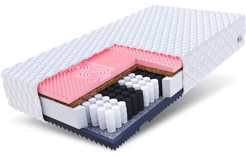 GINASO Memory Foam Matratze Atmungsaktive 7-Zonen Taschenfederkernmatratze Kokos Allergiker - Höhe 22 cm - H3/H4 mittelhart/hart (60-120 kg) - waschbarer Bezug Premium Jersey (180 x 200 cm, 22)