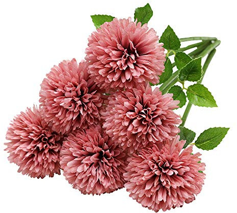 Tifuly Künstliche Hortensie Blumen, 11 Zoll Seide Pompon Chrysantheme Kugel Blumen für Hausgarten Party Büro Dekoration, Braut Hochzeitssträuße, Blumenschmuck, Mittelstücke(6 Stück, Rosa)