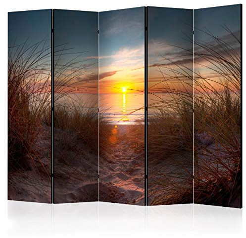 decomonkey Paravent Raumteiler Innen Strand Meer 225x172 cm 5 Teilig Beidseitig Room Divider Wall Raumteiler Stehend Trennwand Sichtschutz Spanische Wand Sichtschutzwand Wohnzimmer Holz Natur