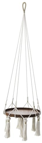 Flexzion Étagère de Plafond Porte-Plantes Suspendue en macramé - Lustre Porte-Plante avec Plateau en Bois Panier à Fleurs tissé à la Main bohème décoration Maison Salon Chambre Jardin Coton Pot
