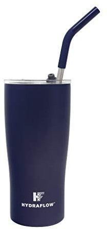 HYDRAFLOW Capri - 20oz Tumbler with Straw - Triple Wall Vacuum Insulated Tumbler - Insulated Smoothie Cup - Stainless Steel Tumbler - Reusable Tumbler with Lid - (Powder Navy)