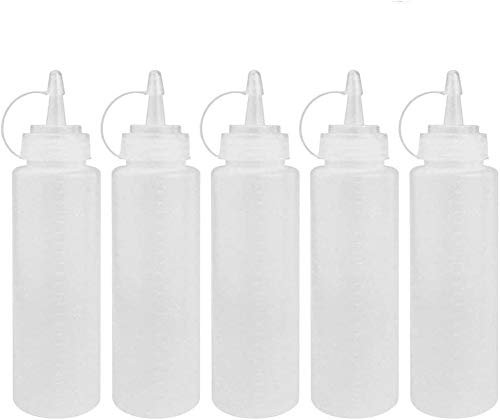 Yicare 5PCS Plastic Squeeze Bottles with Caps for Sauce Ketchup BBQ Dressing Paint Workshop Pancake Art Dispenser.