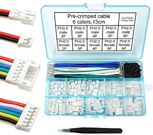 PH 2.0 Steckverbinder, vorgecrimptes Kabel-Set, kompatibel mit JST-PH 2,0 mm für Akku JJRC H36 Blade Inductrix Tiny Whoop Arduino mkr1010 MKR Zero und MKR Vidor 4000 (Buchse & Stecker & Draht)