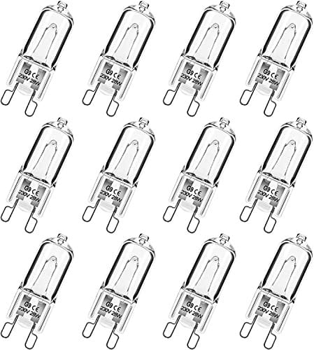 Simusi G9 Halogen Bulbs, G9 28W Light Bulbs, G9 Dimmable Capsule Bulbs, Warm White 230V 2700K, Non-Flicker,12 Pack