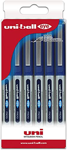 Uni-Ball Etui mit 6 Rollern, Flüssigtinte, UB-150 blau