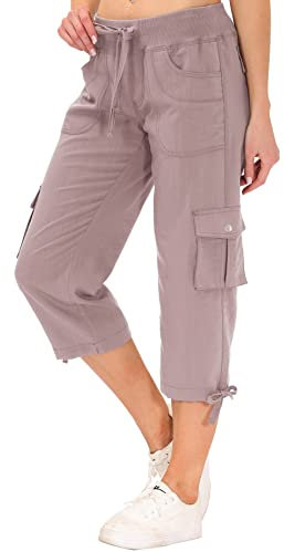 JINSHI Pantalons Femme Pantacourt Cargo d'été 3/4 Long Capri Pantalon avec Plusieurs Poches Rose Foncé XL