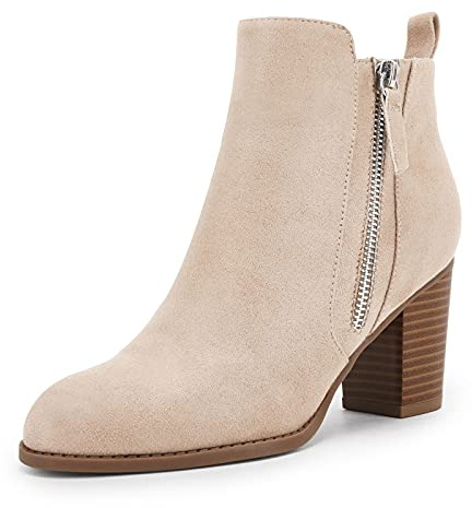 Womens Ankle Boots Mid Stacked Chunky Block Heel Side Zip Round Toe Fashion Fall Booties