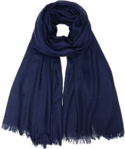 Damen Sommer Schals Baumwolle Leichte Große Lange Gaze Damenschal Eleganter Plain Tücher 75”×43”,Marineblau
