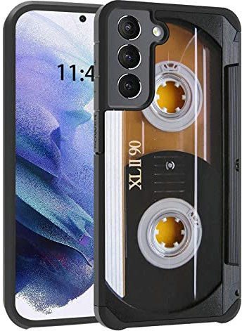 Galaxy S22 Plus Hülle, 2 in 1 Hybrid Hard PC & Soft Silikon Heavy Duty Dual Layer Stoßfest Ganzkörperschutz Hülle für Samsung Galaxy S22 Plus - Vintage 80er Jahre Musik Kassette