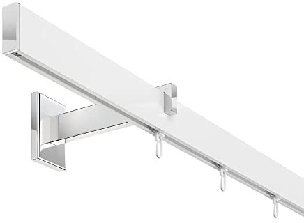 DécoProfi Gardinenstange Innenlauf 1-läufig Set Long rechteckig Weiß/Verchromt I Länge: 480cm Aluminium für Wandmontage I Als Gardinenschiene & Vorhangstange geeignet