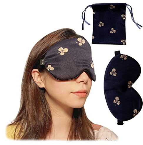Leaf Clover Seide Schlafmaske Aufbewahrungstasche Set Verstellbare Doppelseitige Maulbeerseide Verdunkelung Augenabdeckung für Yoga Reisen