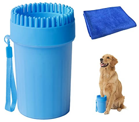 Houdao Nettoie Pattes Chien Portable Upgrade - Nettoyeur en Silicone avec Fibre Superfine pour Chiens, Chats et Animaux (Bleu)