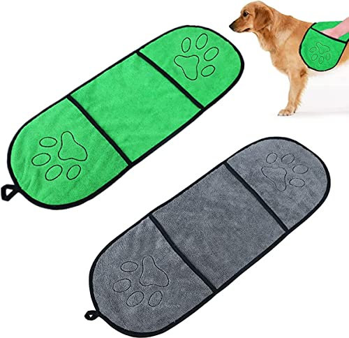 Hesheng Hundehandtuch,2 StüCke Extra SaugfäHig Weiche HandtüCher Schnell Trocken Mikrofaser Handtuch Mit Hand Taschen Waschbar Bad Haustier Katze Handtuch (Grau + GrüN)