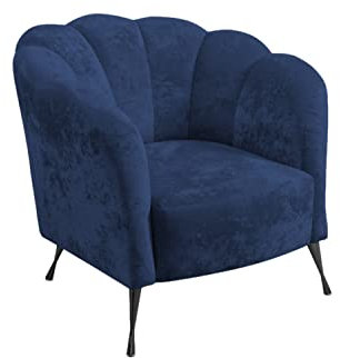 RAVIO Cocktailsessel Adria, Muschelsessel mit Beine aus verchromtem Metall, Muschelstuhl vom Hersteller, Freizeitsessel für Wohnzimmer, Armlehnstuhl (Eureka 2127 (Dunkelblau) + Schwarze Beine)