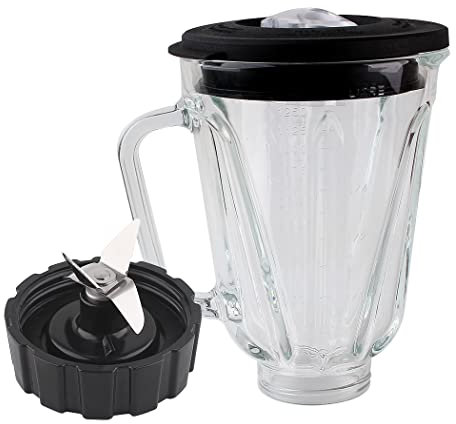 Veterger Ersatzteile 5 Tassen Glas mit Kreuzklinge und Bodenkappe, kompatibel mit Hamilton Beach Mixern