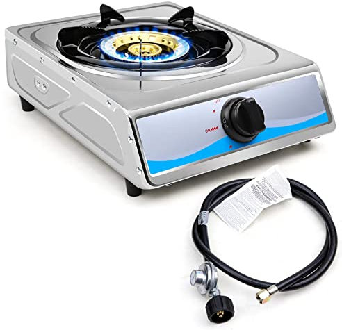 Table de cuisson au gaz propane, cuisinière à gaz à brûleur unique en acier inoxydable, cuisinière à gaz portable, allumage automatique, brûleur unique GPL pour camping-car, appartements, extérieur