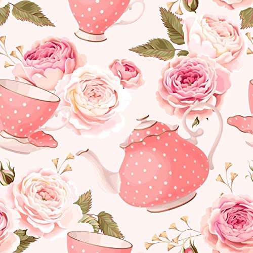 Loussiesd Stoff mit Blumenmuster, Meterware, romantische Rose, Polsterstoff für Stühle, Nachmittagstee, dekorativer wasserdichter Outdoor-Stoff im Vintage-Stil, 92 x 150 cm, Rosa