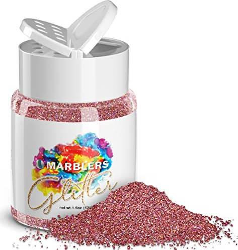 MARBLERS Holographic Glitter [Holo Pink Rose] 1.5oz (42g) | Fine | Non-Toxic, Vegan, Cruelty-Free | Face, Body, Eyeshadow, Hair, Festival, Party Makeup | Nail Art, Polish, Resin, Tumbler, Slime, Craft