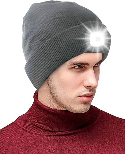 Victoper Geschenke für Männer, LED beleuchtete Beanie mit Licht USB wiederaufladbar, beleuchteter Scheinwerfer Geschenk für Männer und Frauen Mütze mit Licht eingebaut, Winter Knit Wiederaufladbare
