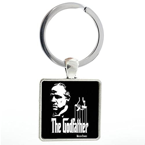 Vintage square keychain fashion Gangster movie cool men key chain ring holder jewelry mens gifts, weiß