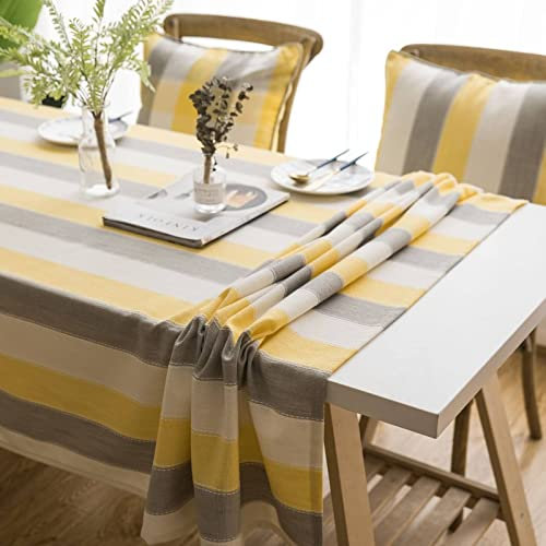 EHOMERY Tischdecke Kindergeburtstag Junge Ethnic Tablecloth Einfacher Streifen Tischdecke Abwaschbar Arno Tisch Decken Wasserfest Gelb Grau Tischschutz Dekoration 135X220Cm