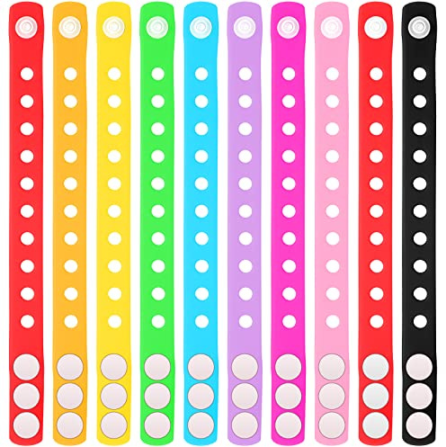 Zhanmai 30 Pieces 10 Colors Silicone Wristband Bulk Adjustable Rubber Wristbands with Holes for Men Women Birthday