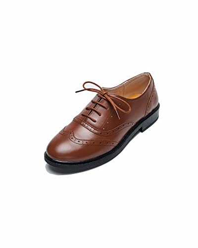 EndoraDore Zapatos Oxford de Cuero Brogue para Mujer Zapatos de Oficina con Punta de ala de Trabajo de Moda con Cordones Vintage