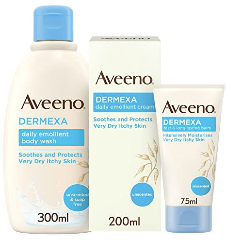 Aveeno Dermexa 3-Step Skincare Set, Nourishing Skincare Bundle with Emollient Body Wash, Lotion, and Skin Balm, Soothing and Protecting Effect for Very Dry, Itchy Skin, Suitable for Sensitive Skin