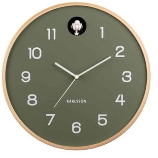 Karlsson Kuckucksuhr Natural Cuckoo - Jungle Grün - Ø31,5cm - Rund - Birkenholz - Wanduhr Modern Wohnzimmer - Wanduhren - Kuckucksuhr