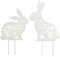 Posiwio dekorativer Deko-Stecker Garten-Stecker Pick 2 x putzige Hasen mit ausgelasertem Schriftzug und Blumenmotiv Metall weiß im 2-er Set