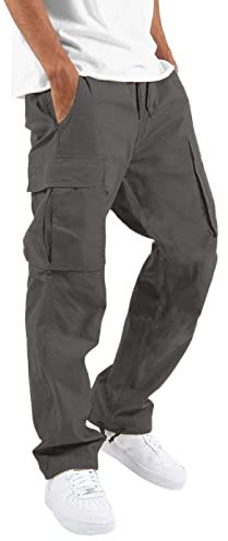 Pantalon cargo léger pour homme avec taille élastique et ourlets ouverts, pantalon de travail, jogging, style classique et sportif, gris foncé, 36-41