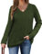 Zeagoo Jersey para mujer, cuello de pico, informal, suave, de punto acanalado, informal, de manga larga, túnica, verde oscuro, S