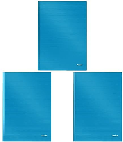 Leitz A4 Notizbuch, 80 Blatt, Hardcover, Linierte Seiten, Solid, Blau, 46650030 (Packung mit 3)