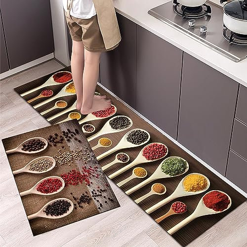 LIBRNTY 2 Piezas Alfombra diatomita,Alfombra de baño de Goma,Alfombra de Cocina para Piso,Impermeable para Cocina,Salón,Oficina,Alfombra de Cocina Lavable de Secado rápido (Nero E005)