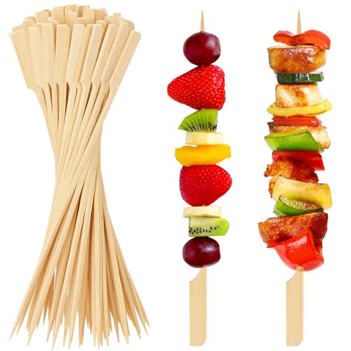 FATLODA 10 Inches Cocktail Picks Bamboo Skewers For Appetizers, 100PCS Paddle Wooden Skewers, Fancy Flat Toothpicks For Appetizers Party Sandwich Fruit Charcuterie