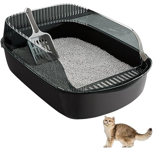 Bandeja de Basura, 12l Bandeja de Arena de Gato grande con Cucharada, bandejas de Arena de Gato de Doble Capa Desmontables, Anti Splash profundiza la Caja de Arena para gatos, Inodoro para gatos