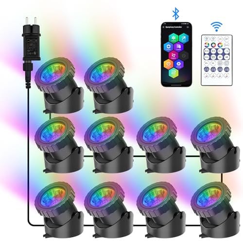 NATPOW Luces para Estanques, luz estanque sumergible, 20W APP Control, LED Sumergibles IP68, 16 Colores Cambiantes con Música, para Piscina/Estanque/Acuario/Patio, telecontrol 2m Profundidad (10 in 1)